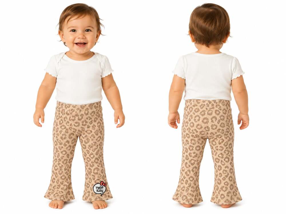 Hello Kitty Baby Girls Cheetah Print Ribbed Flare Leggings